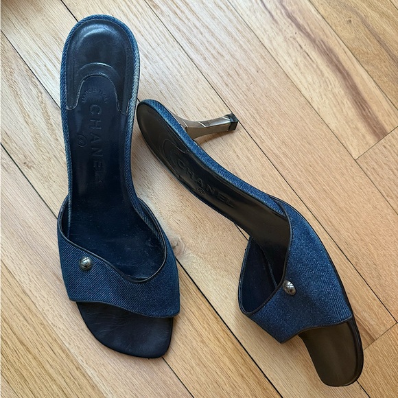 Vintage Chanel Denim Heels - Picture 1 of 14